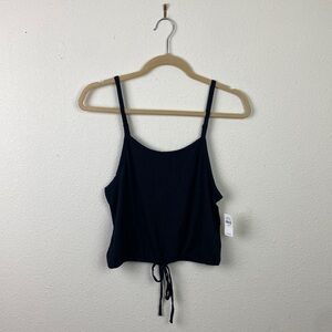 Aerie | Black Ribbed Sleepwear Cropped Tie Tank Top S